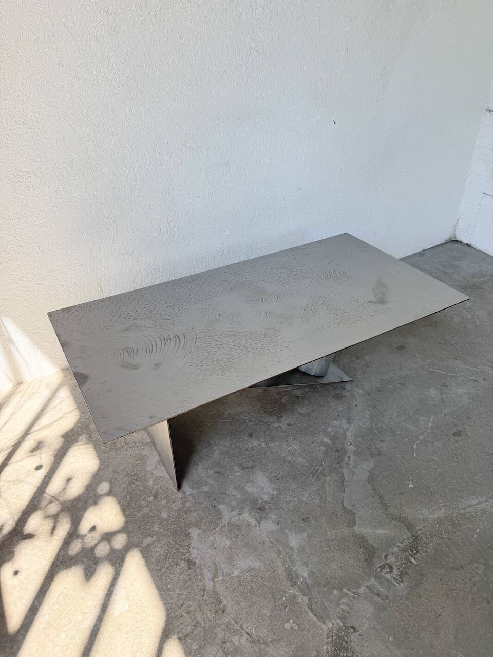 Handcrafted metal coffee table from the 1970s
