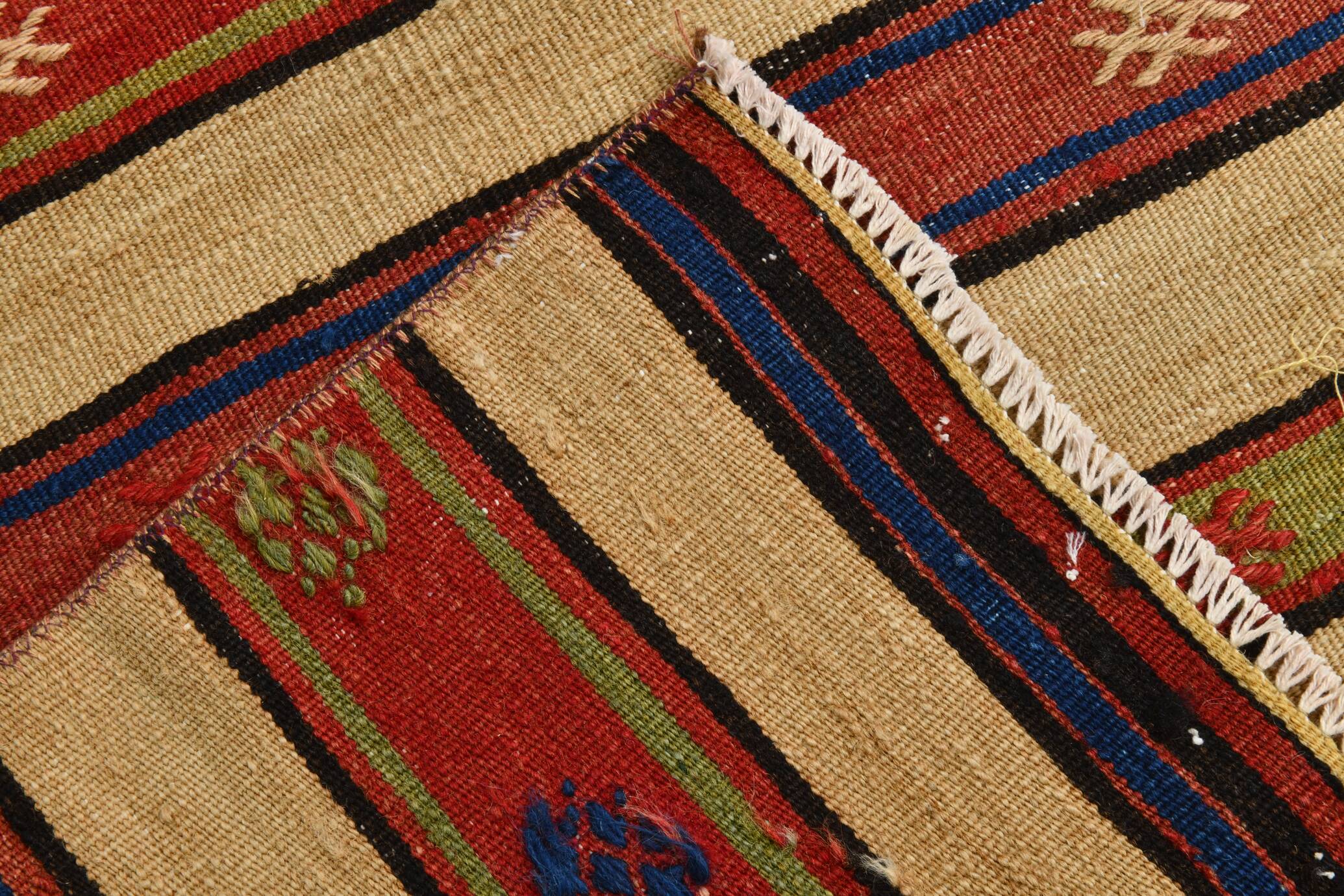Vintage Sand Beige & Blue Kilim Runner Rug, 70x258Cm