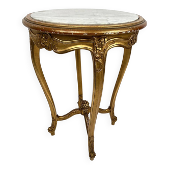 Pedestal table in gilded wood and marble top in Louis XV style
