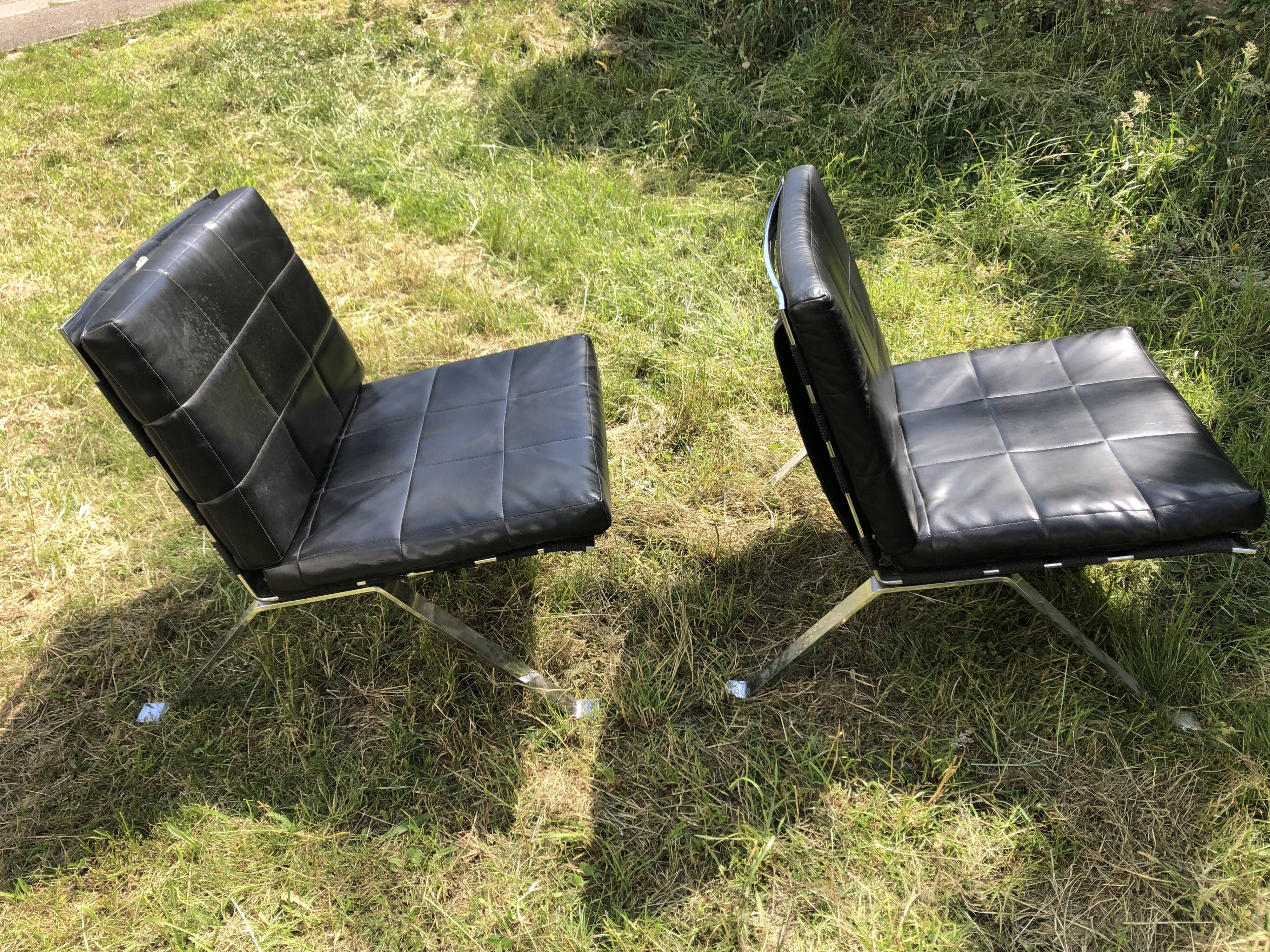 2 Lounge armchairs, Girsberger leather and chrome, 1968