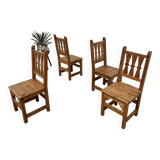 Set of 4 pine chairs, 1970s