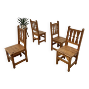 Série de 4 chaises en pin, années 70