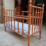 Charming wooden baby bed, 19th century style, faux bamboo