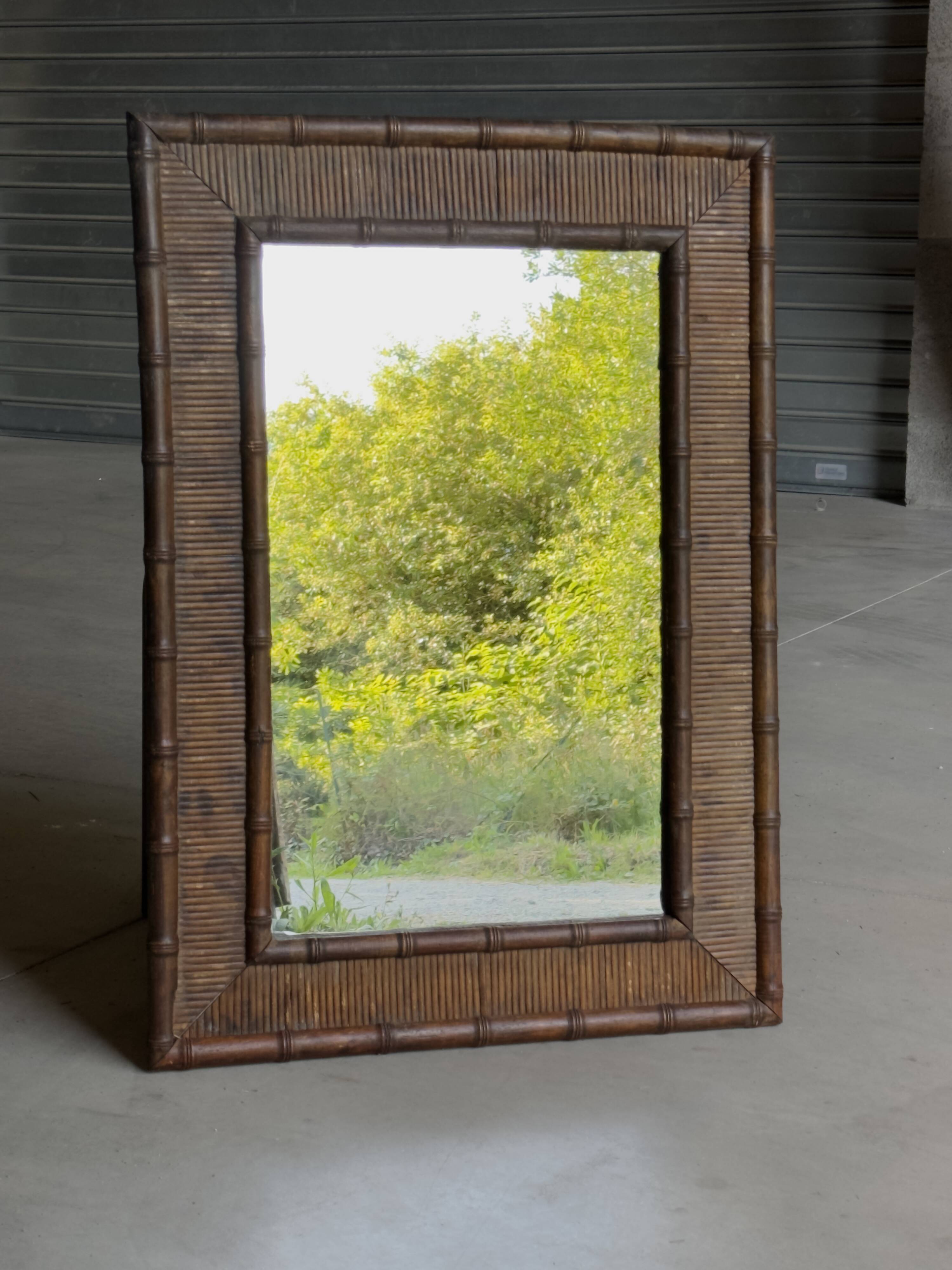Bamboo and rattan mirror, 1960s-1970s