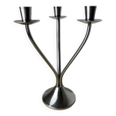 Bougeoir art déco en acier inoxydable 3 flammes, Espagne, vers 1970