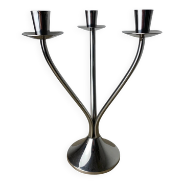 Art deco candlestick in stainless steel 3 flames, Spain, circa 1970