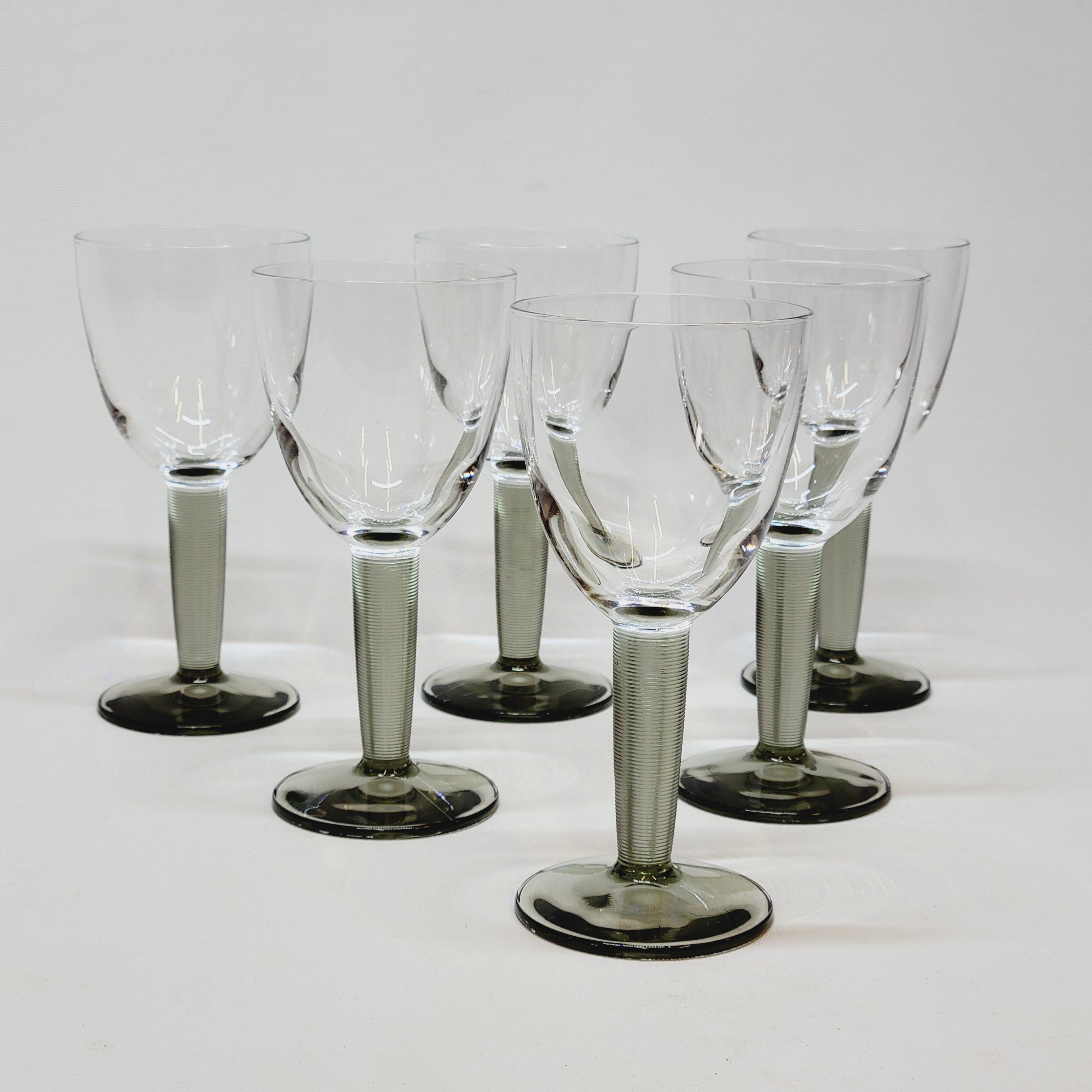 6 verres à vin vintage Bormioli Rocco en cristal gris strié