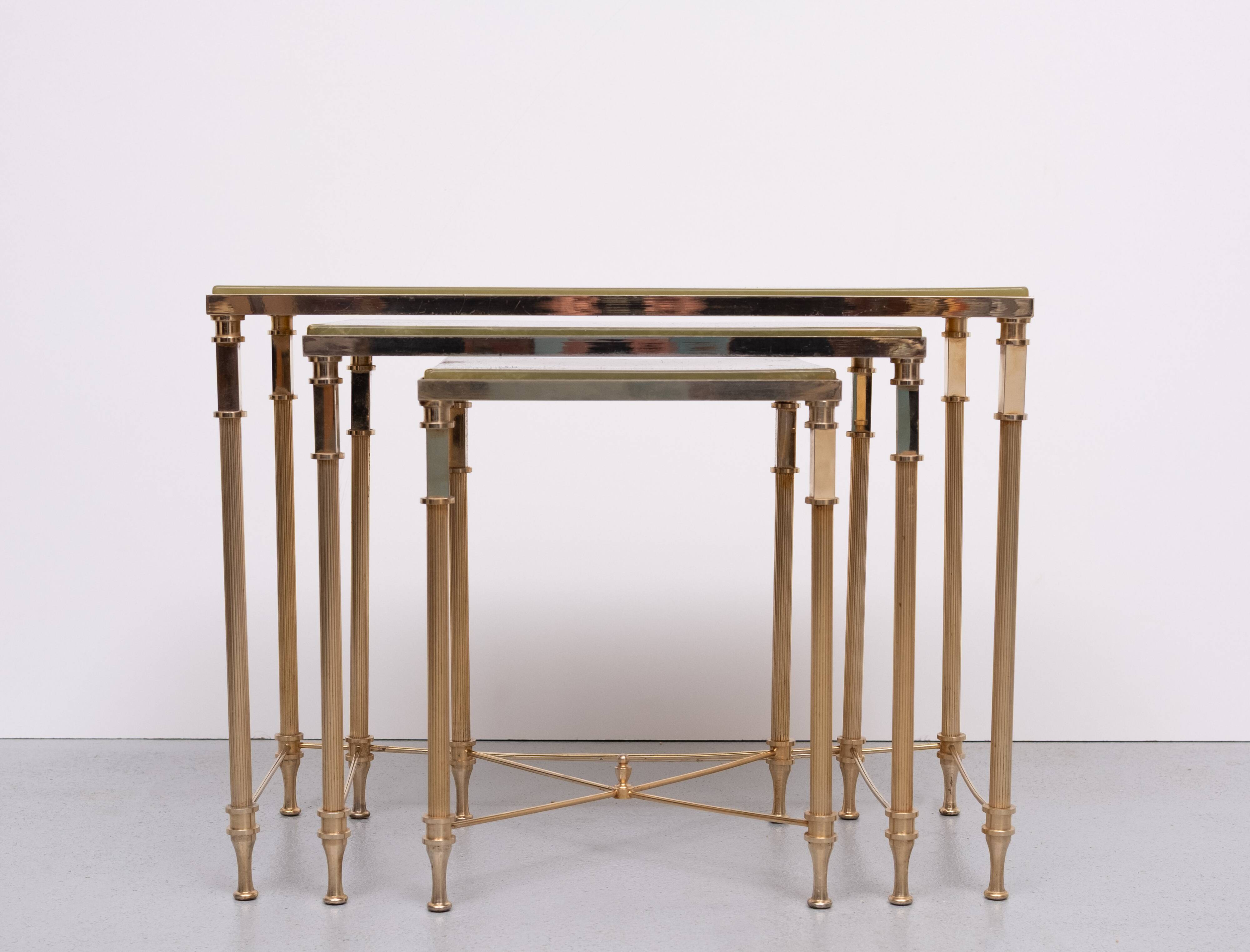 Hollywood Regency Maison Jansen style Brass nesting tables France