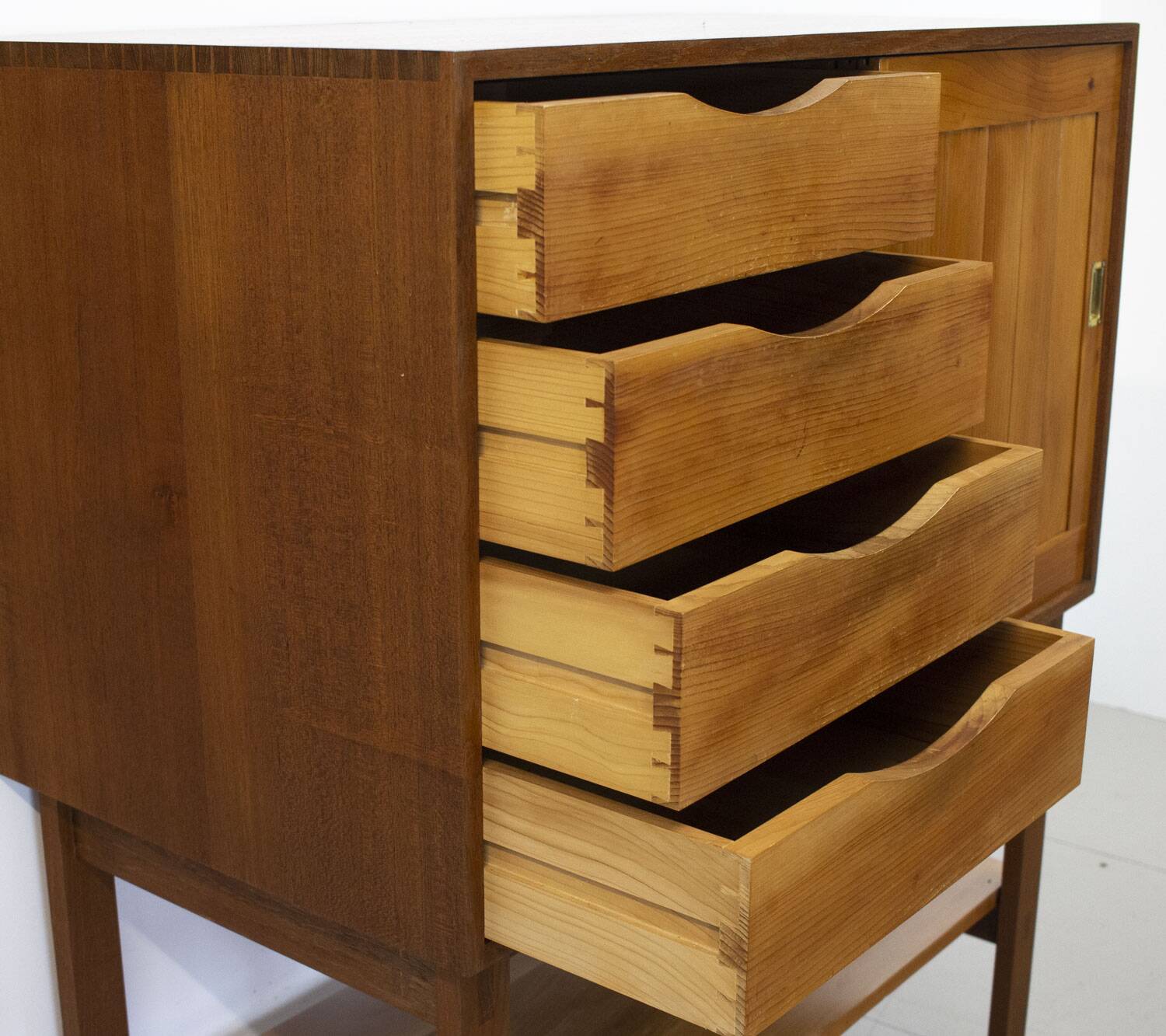 Mid Century Cherry and Teak Linen Cabinet, 1960s