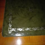 Table de jeu ancienne bois et cuir vert ornementé