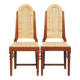 Set of 2 Wooden Art Deco Dining Chairs with Woven Cane Seat and Backrest