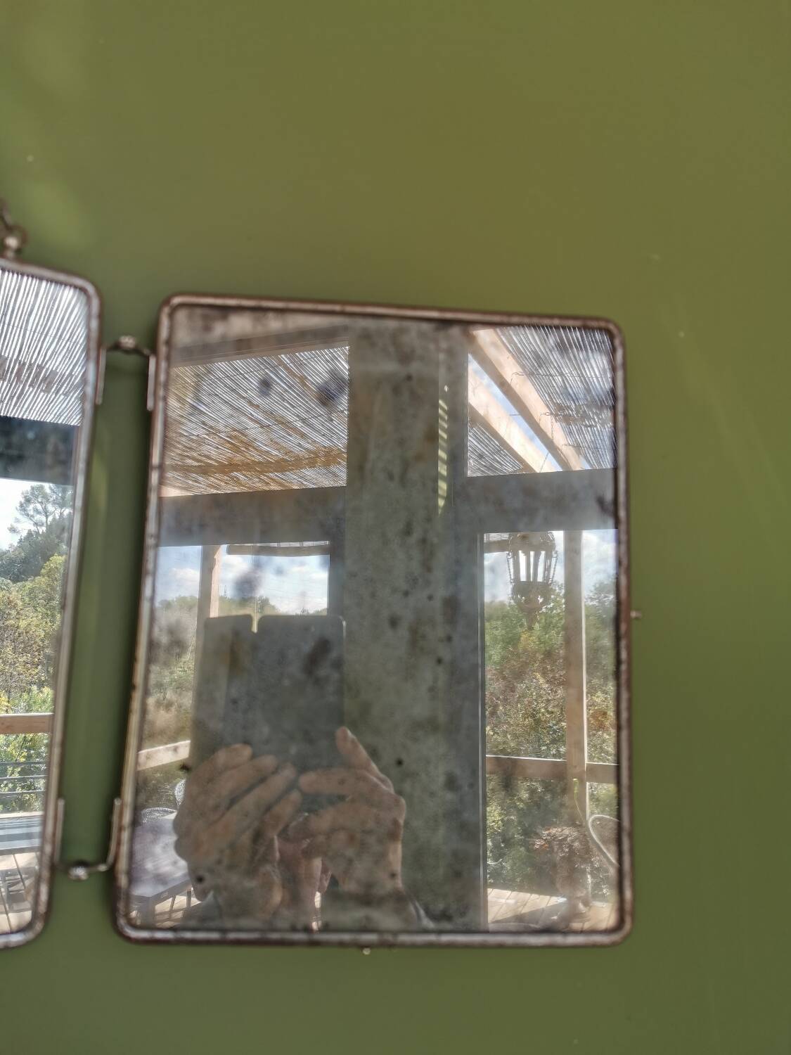 Antique triptych barber mirror