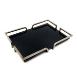 Hollywood regency black glass tray, France 1970s