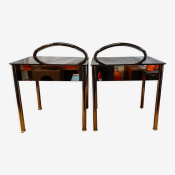 Set de 2 tables de chevet modernistes en miroir fumé, prestige ameublement, années 70/80