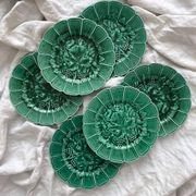 6 assiettes à dessert faïence en barbotine feuilles de vigne Sarreguemines