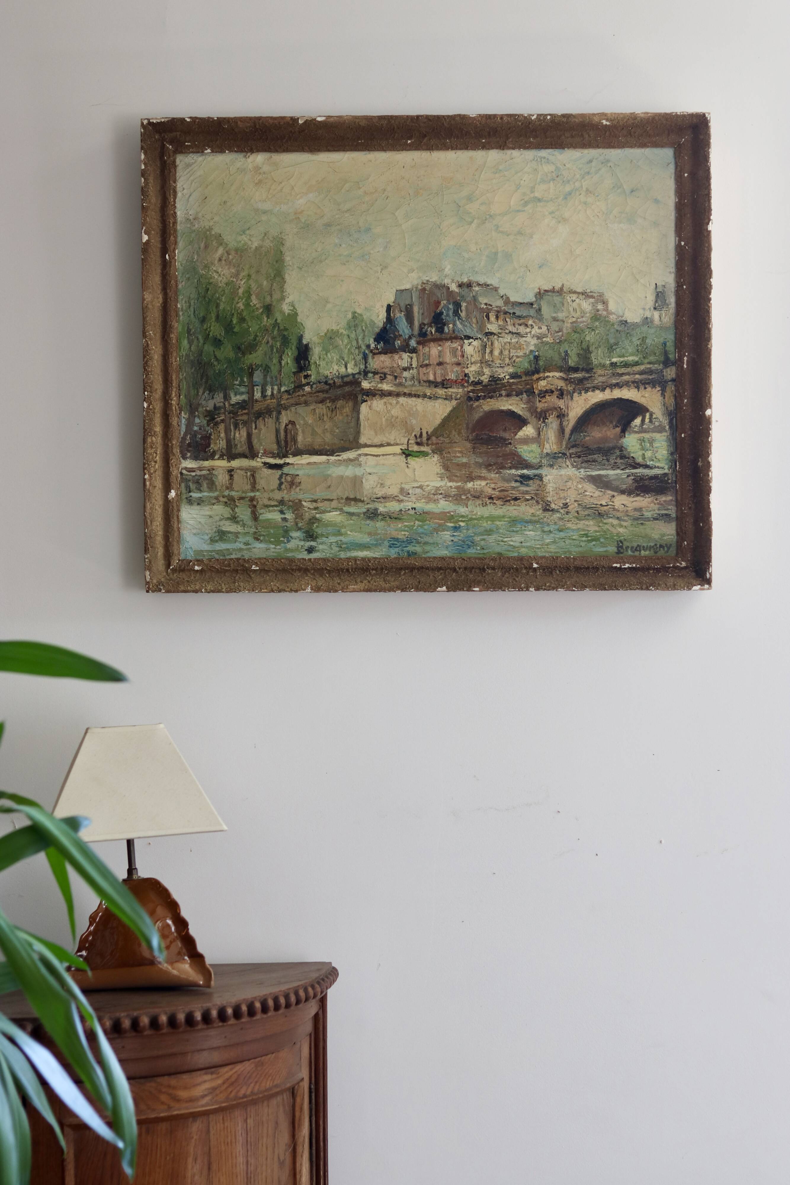 Landscape of Paris, Oil on canvas signed Brequigny, mid-20th century
