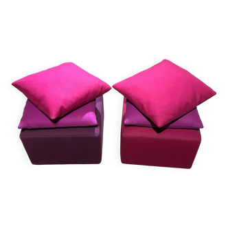 Poufs salon Cinna mauve et violet, et 4 coussins assortis