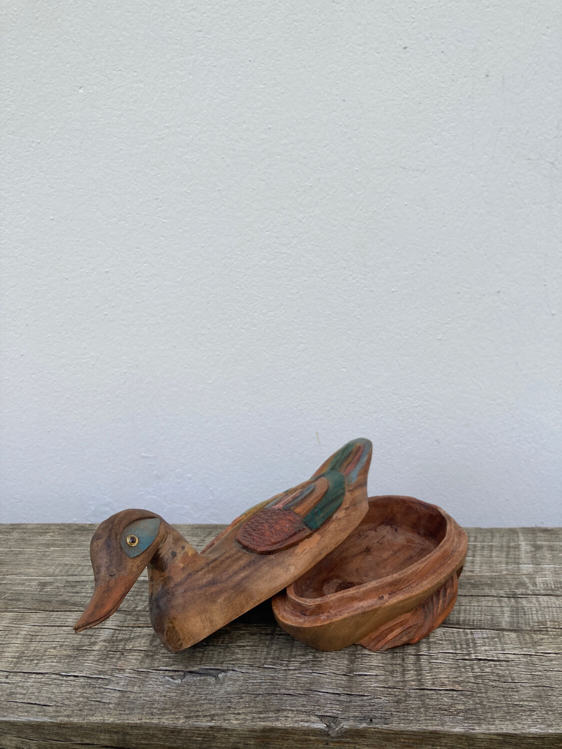 Duck antique painted wooden jewelry box