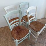 Suite of 4 chairs in wood and straw