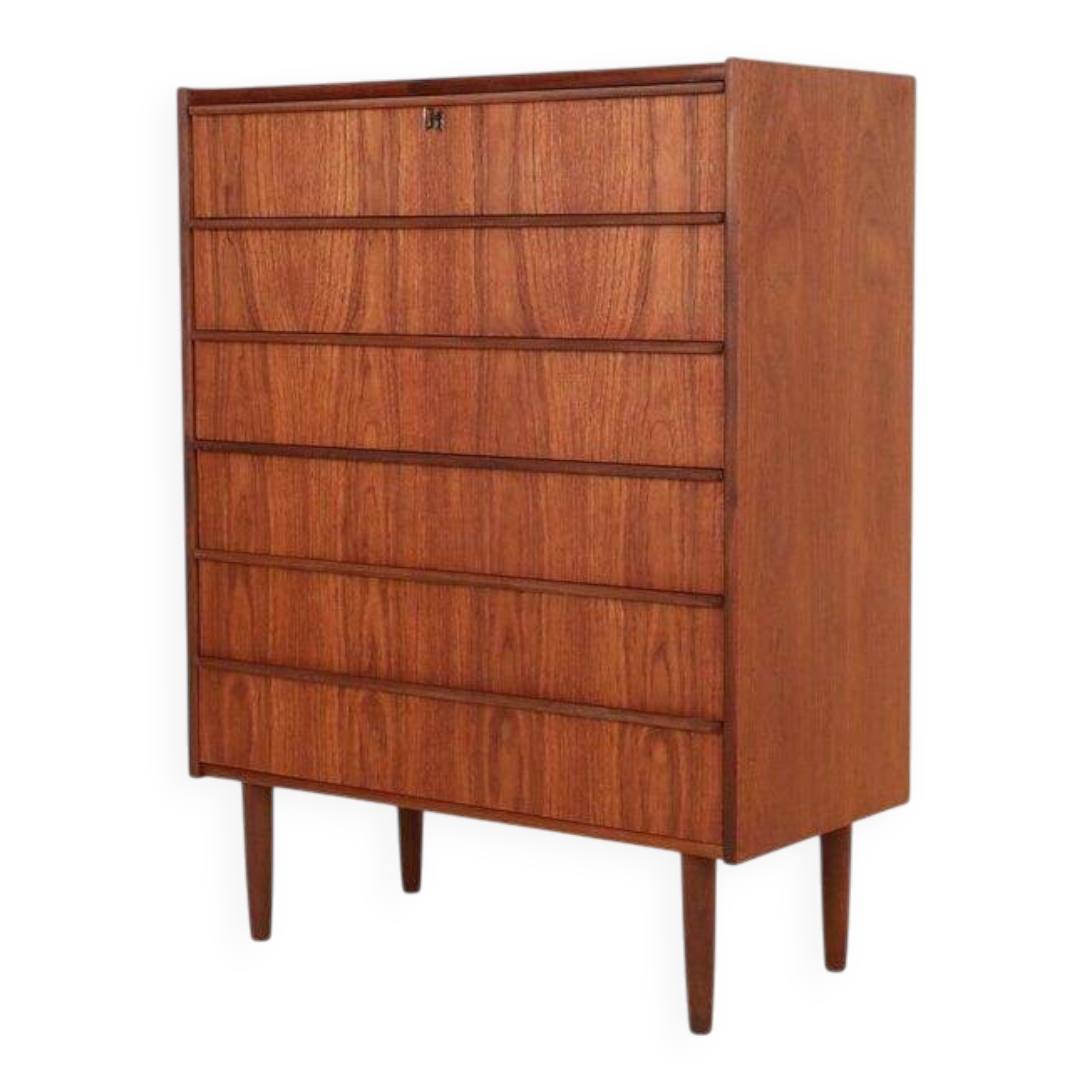 Restored Hanbjerg Møbelfabrik 'Tallboy' teak chest of drawers / Mid-century Danish modern design / 1960s