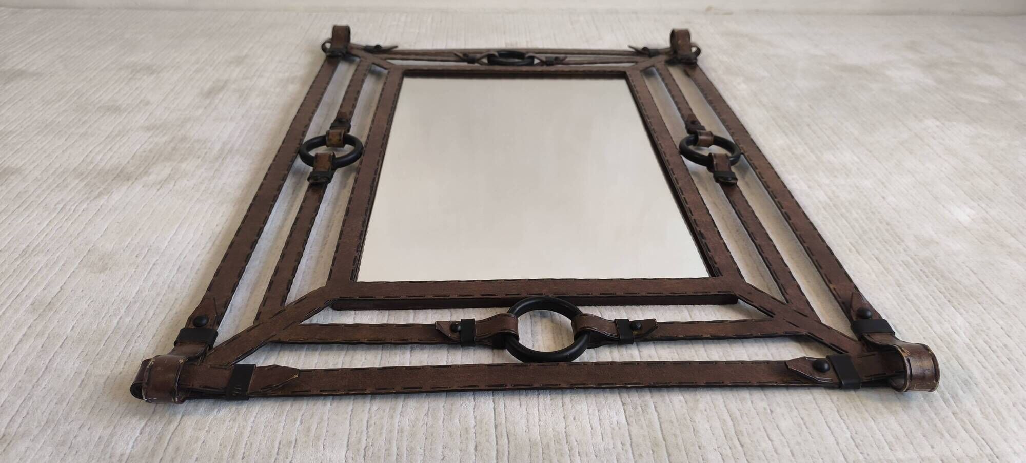 Mirror Jean-Pierre Ryckaert Leather effect, France 1960s