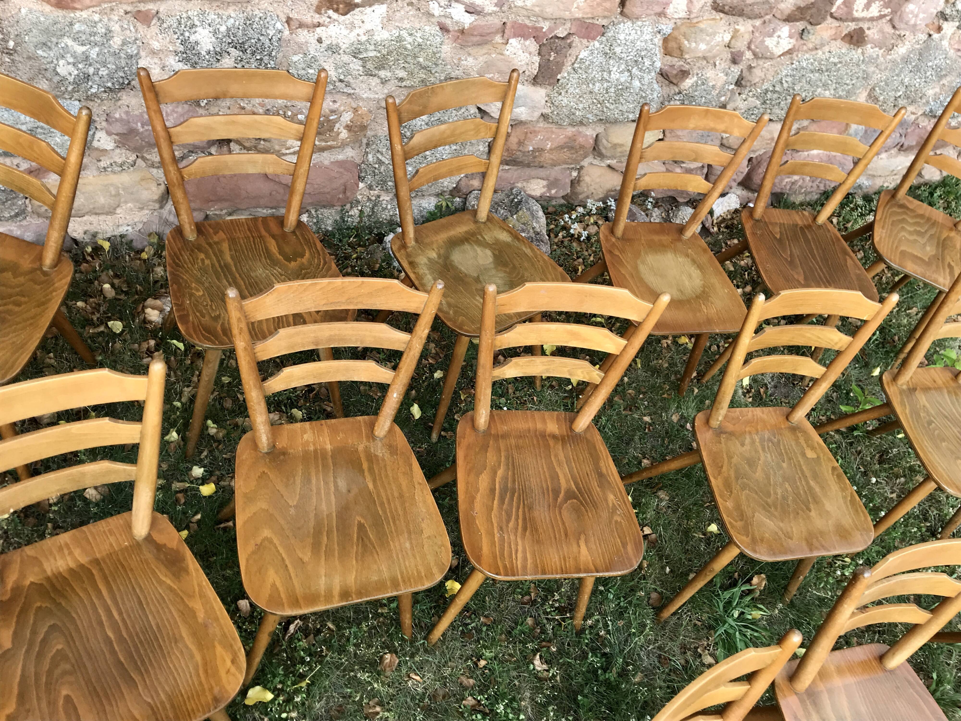 Series of 6 Scandinavian chairs or vintage wooden bistro