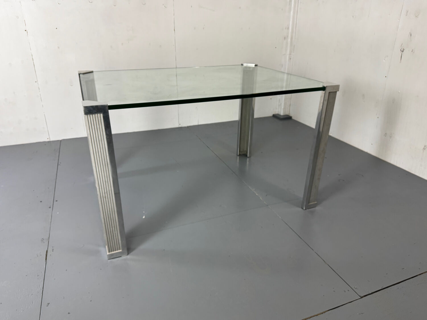Mid Century Modern Regency Ghyczy Glass and Steel dining table or desk