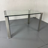 Mid Century Modern Regency Ghyczy Glass and Steel dining table or desk