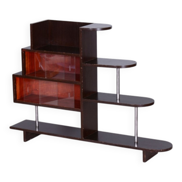 Étagère Art Déco en chêne et acier chromé, années 1930