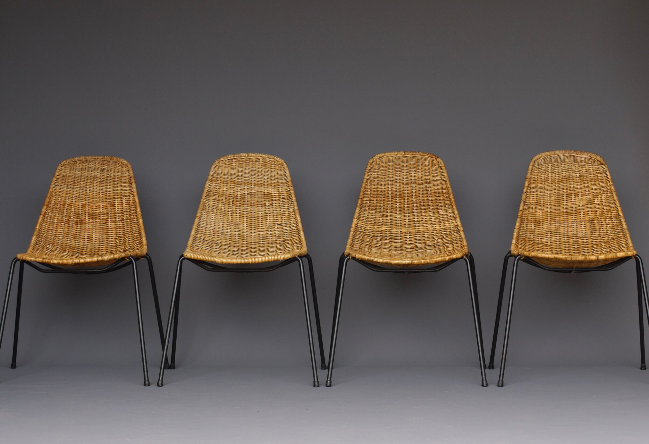 Mid-Century Wicker Chairs by Gian Franco Legler, 1950s. Set of 4