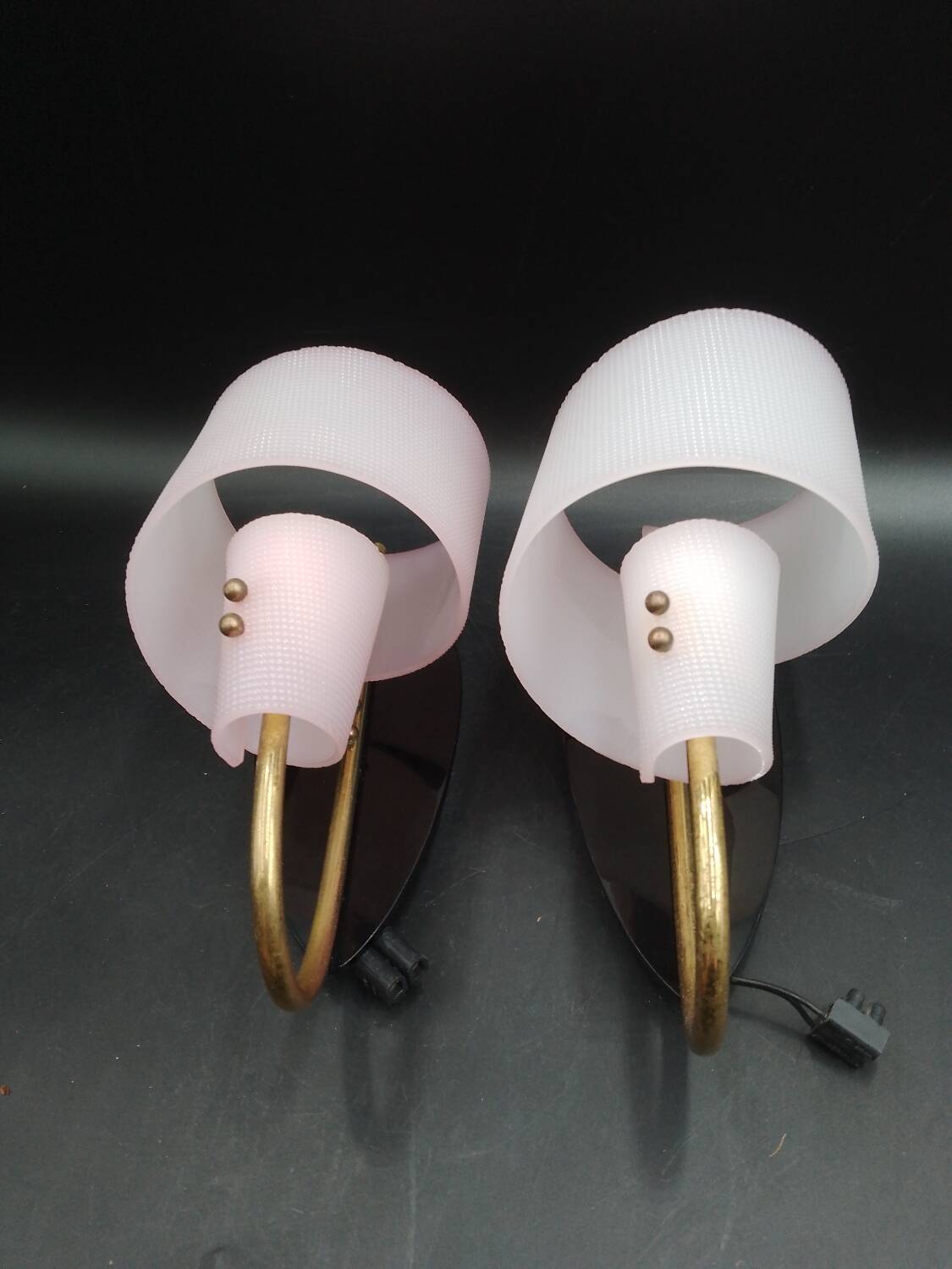 Pair of wall lights 1950 1960 Design Geru Leuchten Plexiglas and Brass