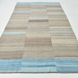 Tapis kilim vintage fait main beige et bleu, style scandinave naturel