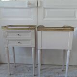 Pair of beautifully crafted bedside tables, end tables, pearl gray.