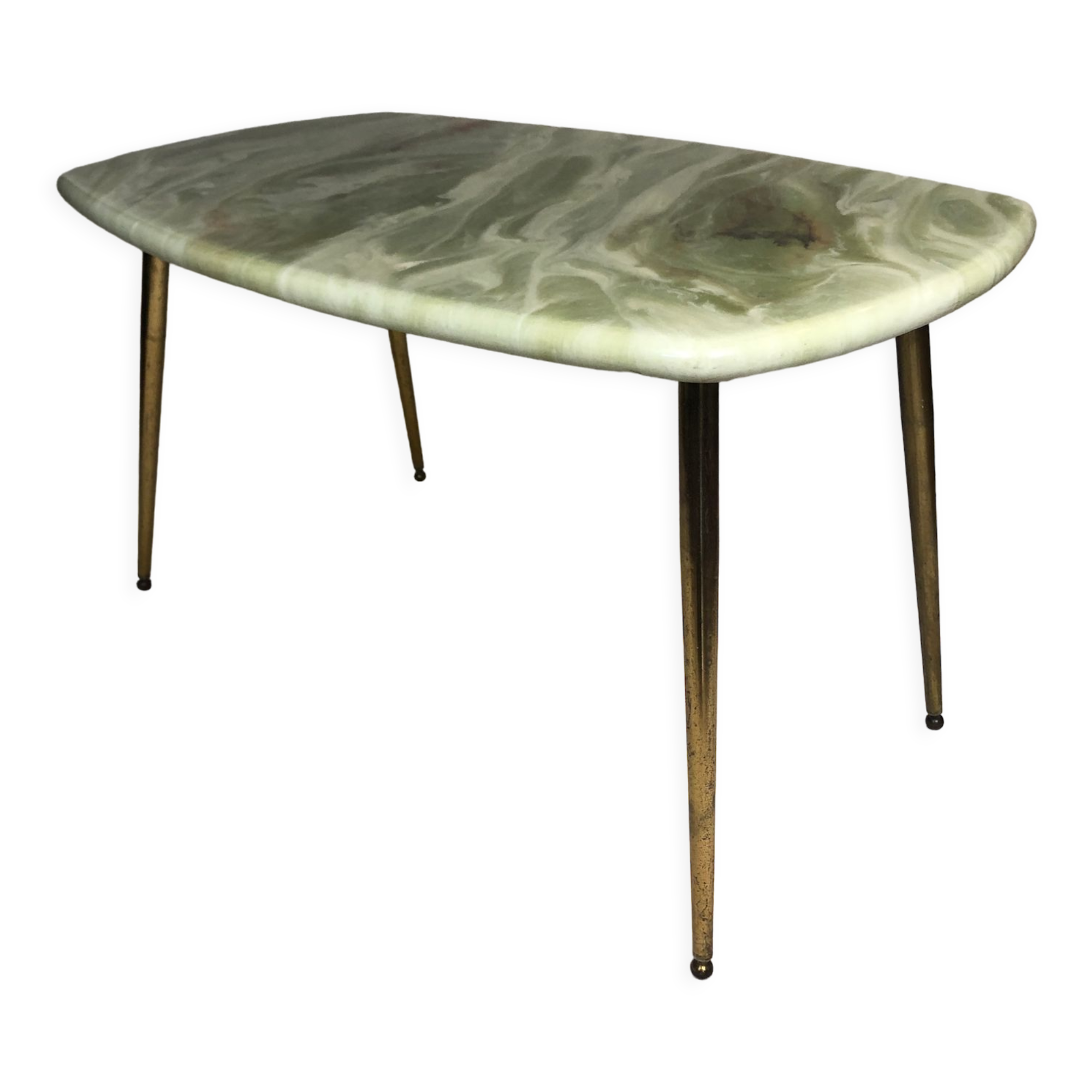 Vintage coffee table legs compass & wooden top marble effect 1970/1980
