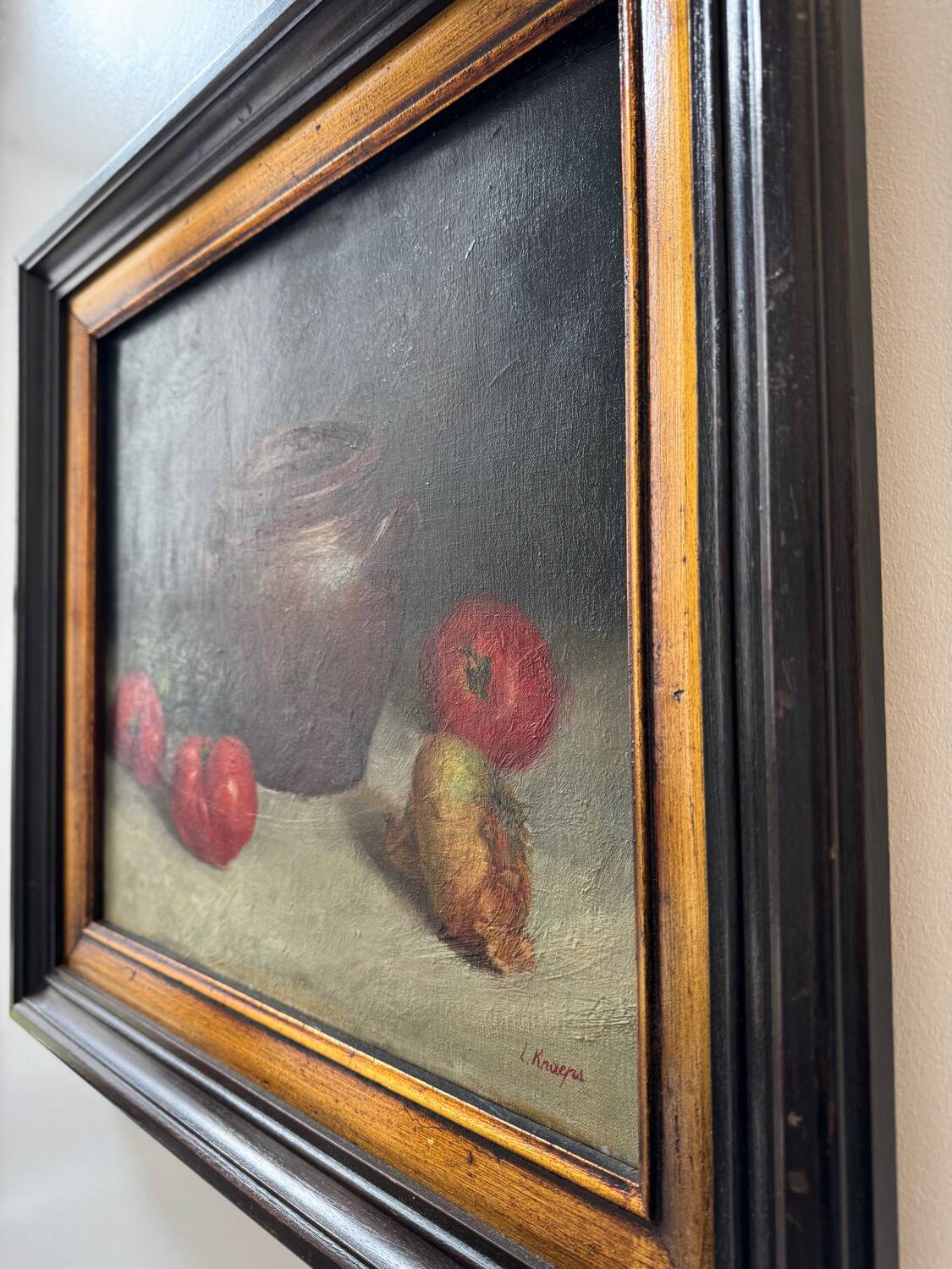 Still life painting in oil on canvas, antique.