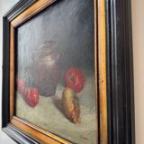 Still life painting in oil on canvas, antique.