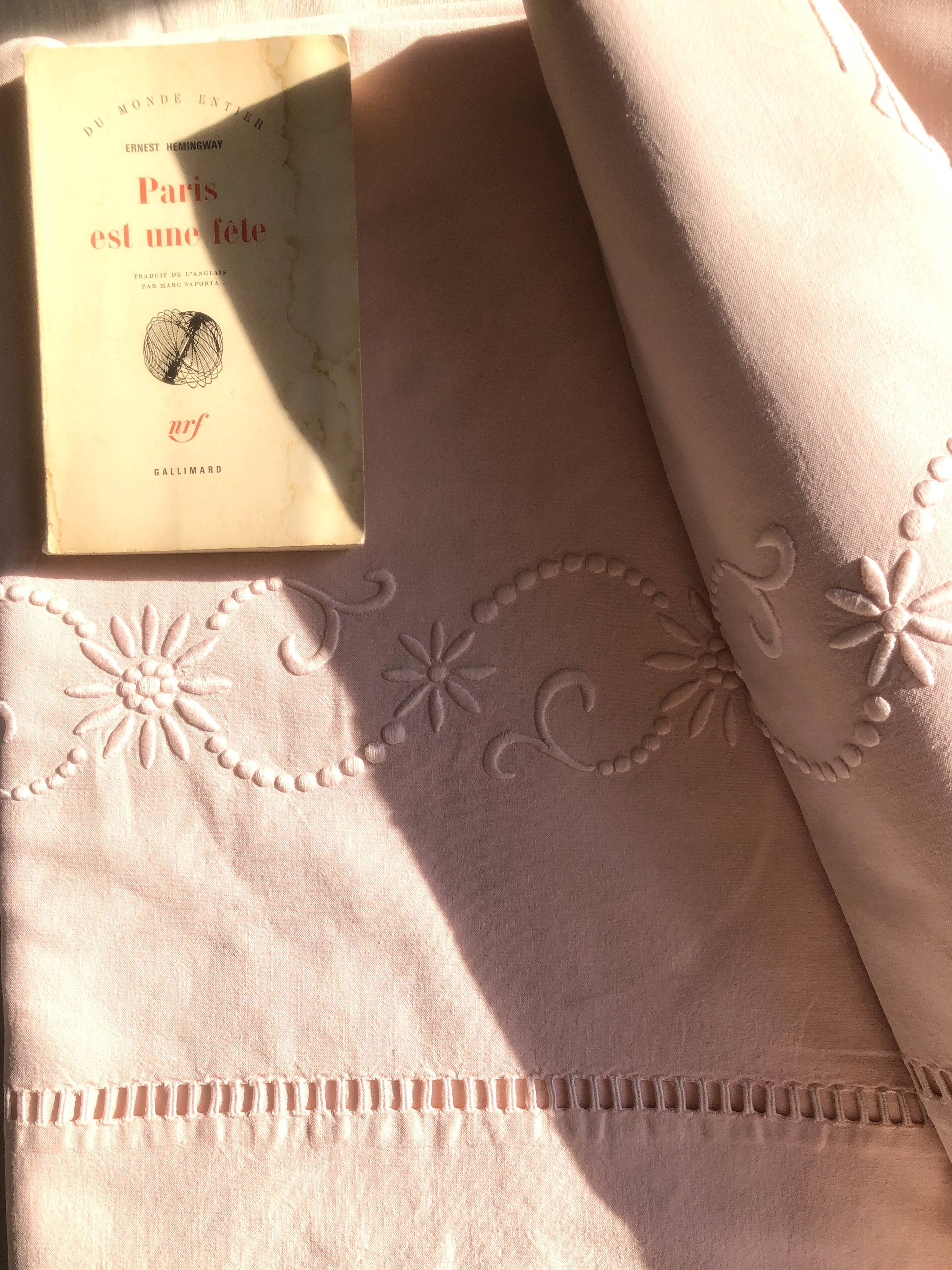 Old linen and cotton sheet dyed in baby pink