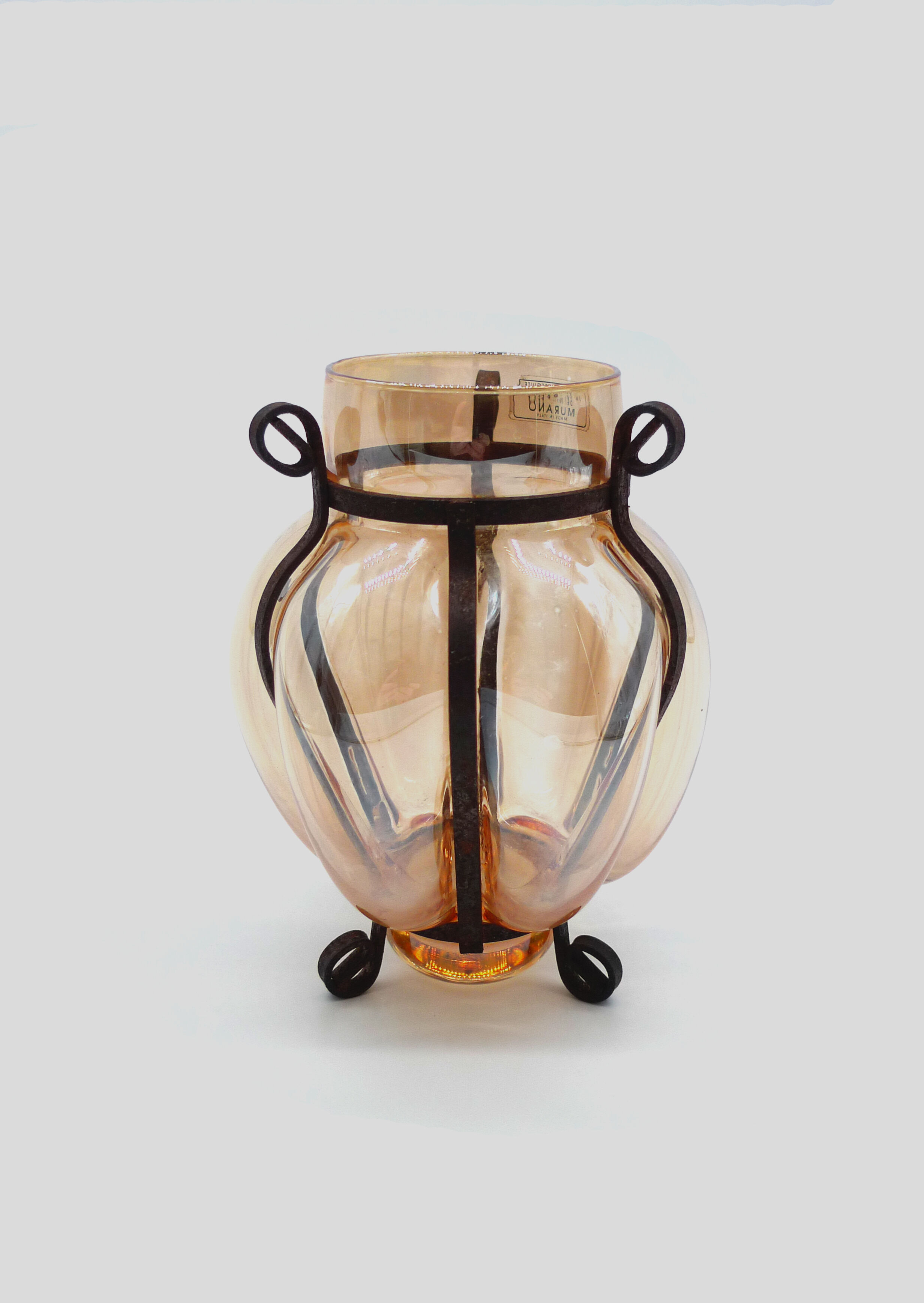 Vase in wrought iron and Murano glass
