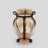 Vase in wrought iron and Murano glass