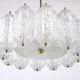 J.T. Kalmar brass chandelier with textured ice glass, Austria, 1950s
