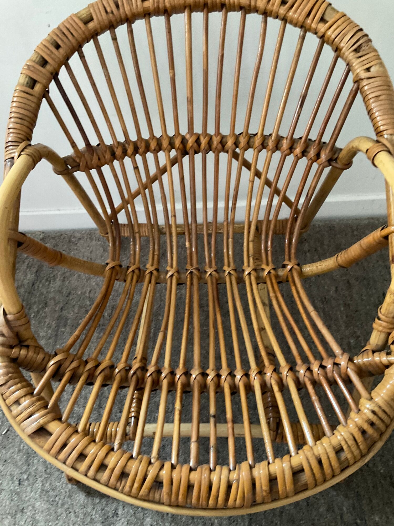 Children's armchair rattan shell from the 70s