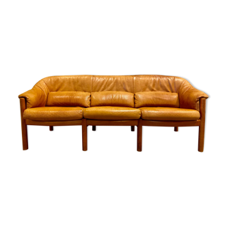 Scandinavian design teak and leather sofa 1950