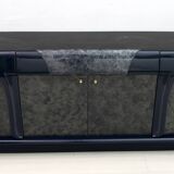 Postmodern Blue Lacquer and Black Marble Sideboard by DBM, Italy, 1980s