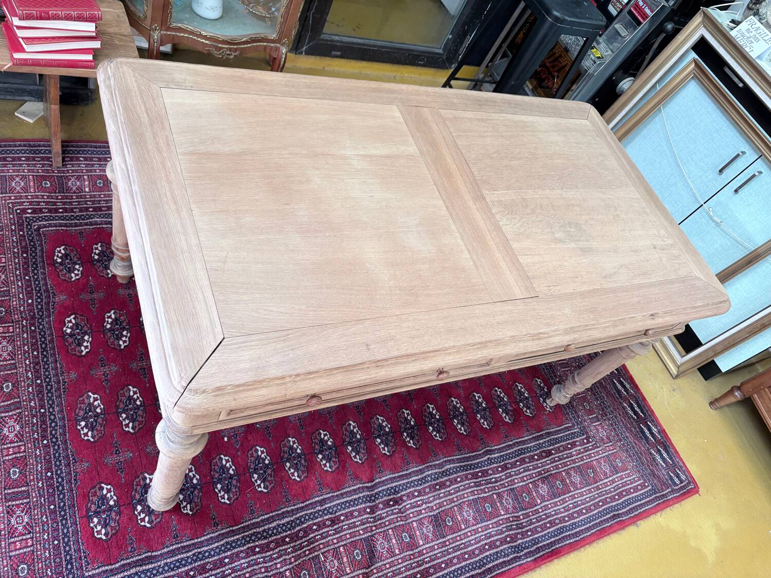 Large table / antique desk in chestnut – light patina