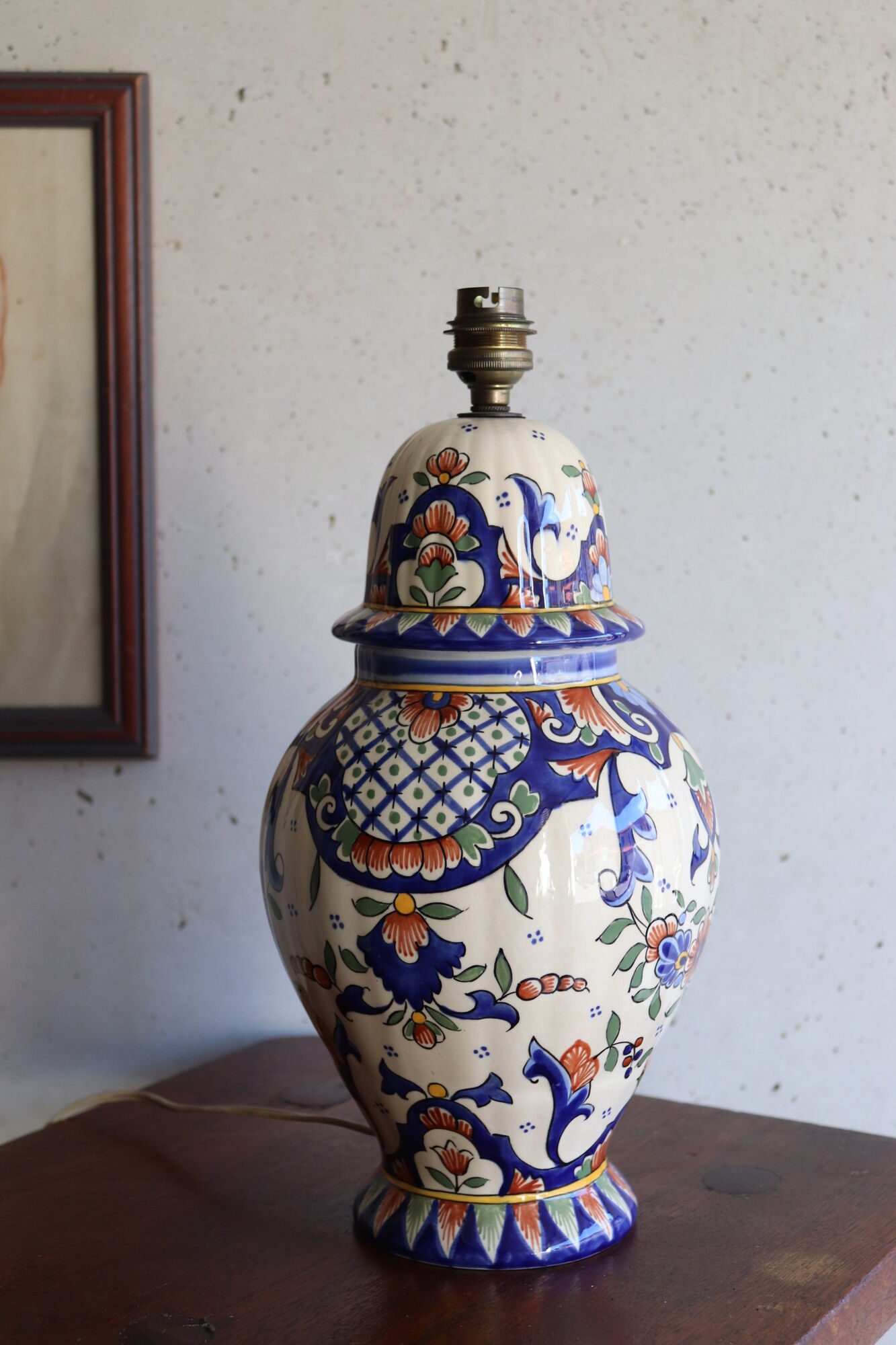 Earthenware lamp base "vieux rouen" from the Manufacture d'art Desvroise