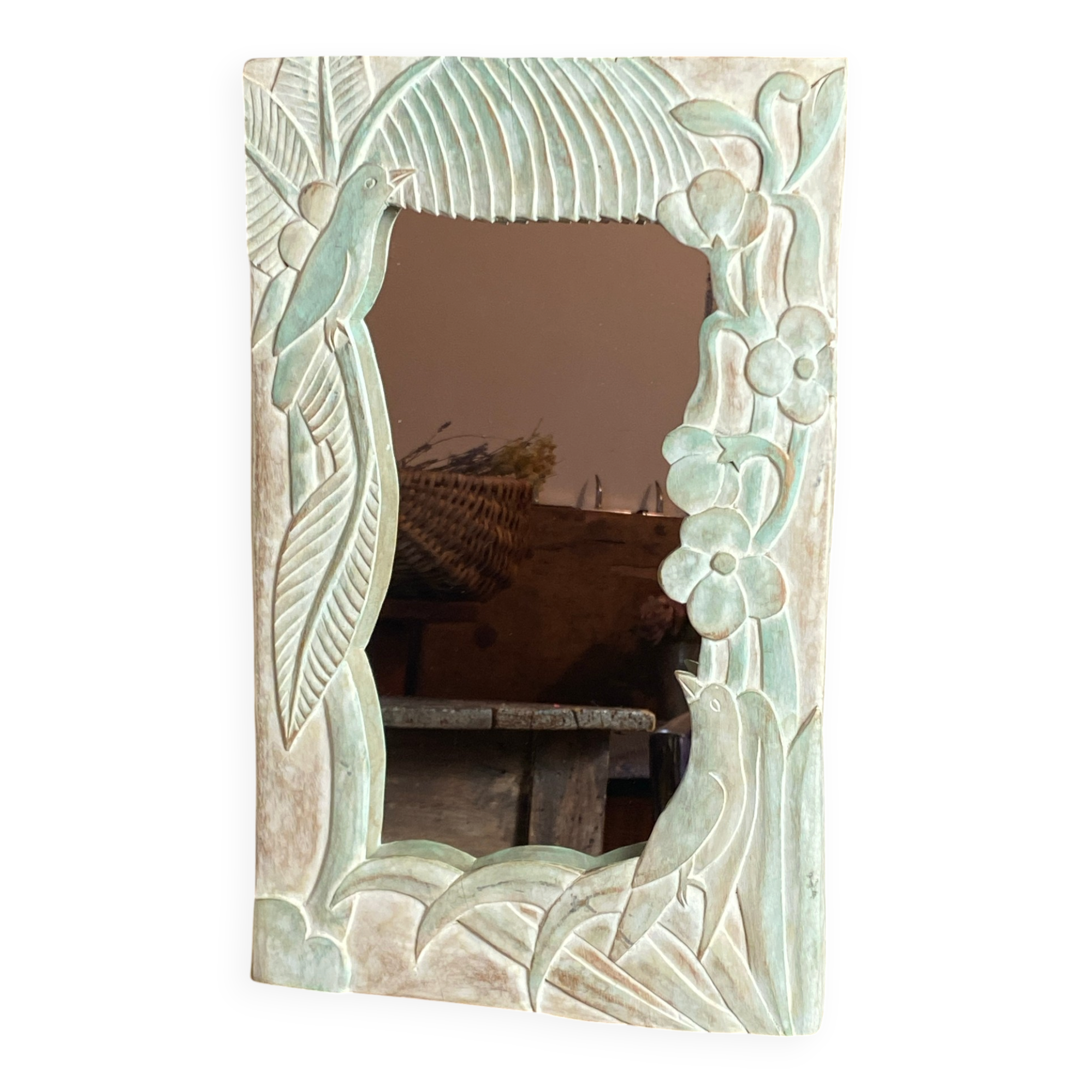 Carved wooden mirror