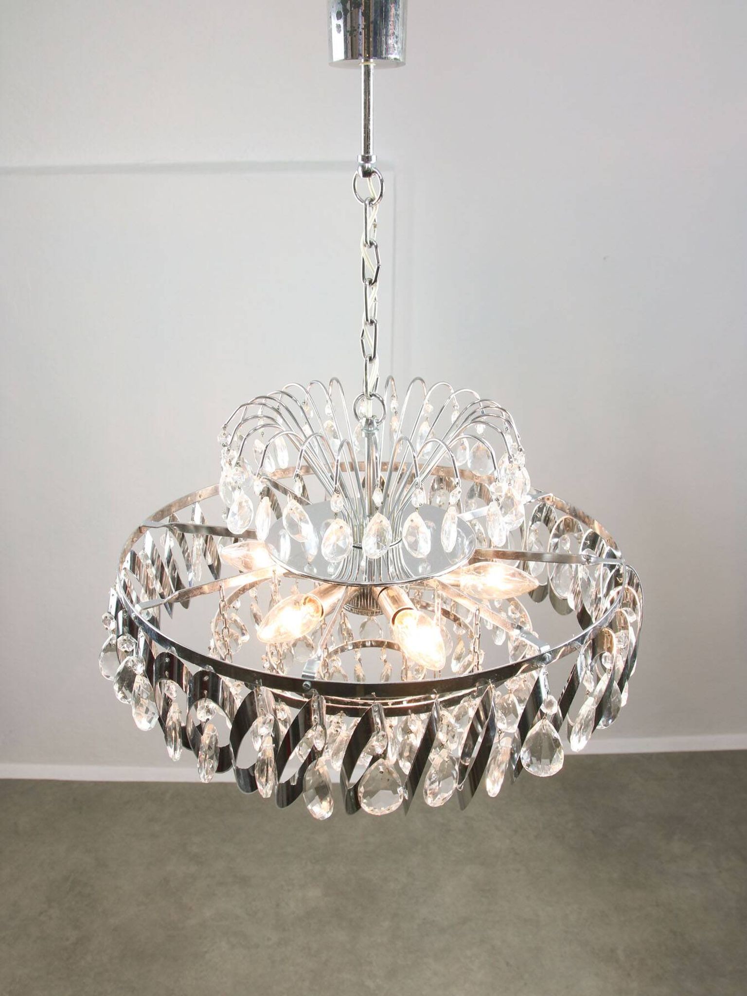 Vintage Viennese Medium Sized Crystal Chandelier, 70s