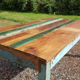 Polychrome teak dining table for 8 to 10 people