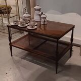 Mahogany coffee table / end table with rattan spacer shelf