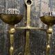Pair of XXL torchlight sconces in golden beaten iron Italian work 1960
